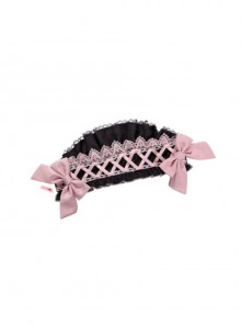 Doll Theater Series Kawaii Princess Style Black Pink Ruffles Lace 3D Bowknot Sweet Lolita Headband