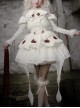 Red Moth Series White Plush Ruffles Gothic Lolita Tighten Waist Off Shoulder Spliced Sleeves Dress