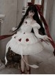 Red Moth Series White Plush Ruffles Gothic Lolita Tighten Waist Off Shoulder Spliced Sleeves Dress