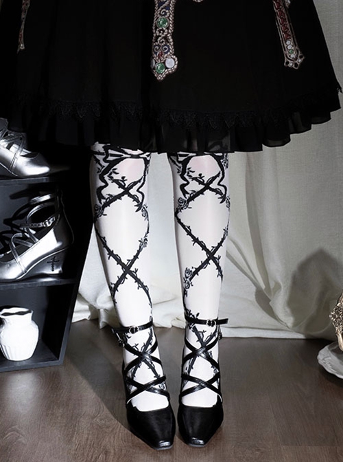 Rosicrucian Series Elegant Dracula Gothic Lolita Cross Print Straps Pointed Mary Jane Stilettos Shoes