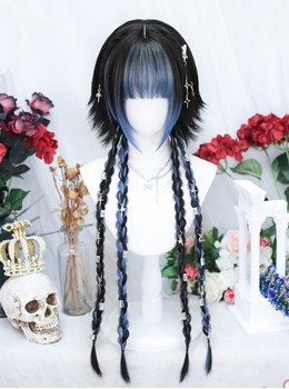 Y2K Subculture Highlights Short Hair Spliced Long Braids Straight Bangs Cool Sweet Lolita Wig