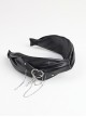 Black PU Wrinkled Texture Heart Metal Buckle Chain Versatile Punk Lolita Sweet Cool Headband