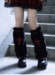 Subculture Y2K Cross Embroidery Punk Lolita Faux Fur Black Eco-Friendly Leather Leg Warmers