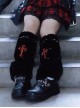 Subculture Y2K Cross Embroidery Punk Lolita Faux Fur Black Eco-Friendly Leather Leg Warmers