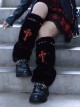 Subculture Y2K Cross Embroidery Punk Lolita Faux Fur Black Eco-Friendly Leather Leg Warmers