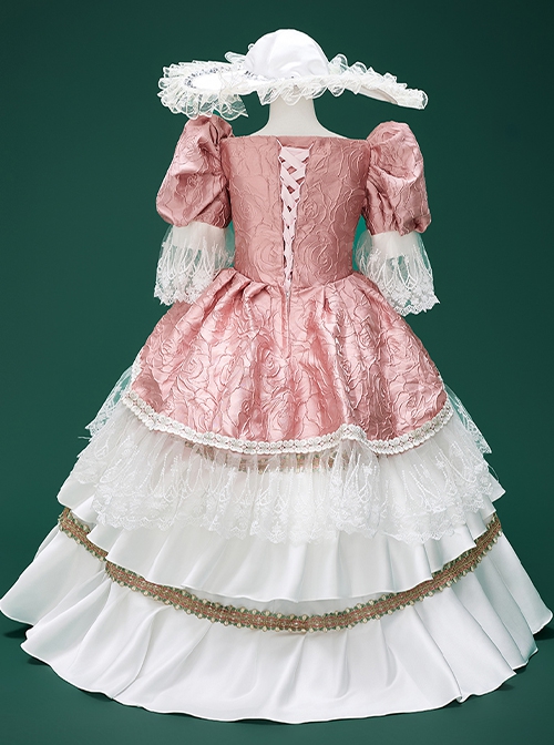 Children Princess Pink Stage Show Drama European Style Court Classic Lolita Puff Sleeves Dress