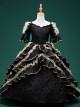 Black Texture Retro Palace Gorgeous Child Drama Stage Classic Lolita Cosplay Girl Ruffles Lace Puff Sleeves Dress