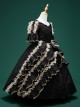 Black Texture Retro Palace Gorgeous Child Drama Stage Classic Lolita Cosplay Girl Ruffles Lace Puff Sleeves Dress