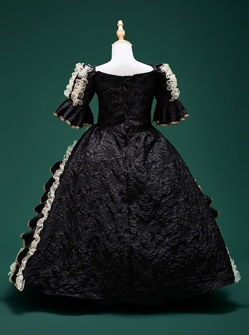 Black Texture Retro Palace Gorgeous Child Drama Stage Classic Lolita Cosplay Girl Ruffles Lace Puff Sleeves Dress