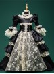 Black Dark Retro Palace Gorgeous Drama Stage Classic Lolita Ruffles Lace Yarn Puff Long Sleeves Child Dress