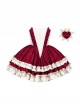 Heart Of Mary Series Red Fishbone Waist Ruffles Classic Lolita Sleeveless Dress Heart Shape Pearl Brooch Set