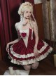 Heart Of Mary Series Red Fishbone Waist Ruffles Classic Lolita Sleeveless Dress Heart Shape Pearl Brooch Set