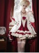 Heart Of Mary Series Red Fishbone Waist Ruffles Classic Lolita Sleeveless Dress Heart Shape Pearl Brooch Set