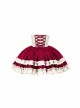 Heart Of Mary Series Red Fishbone Waist Ruffles Classic Lolita Sleeveless Dress Heart Shape Pearl Brooch Set