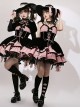 Landmine Girl Y2K Black Pink Girded Slim Gothic Lolita Cross Lace Ruffles Sweet Cool Sleeveless Dress Coat Set