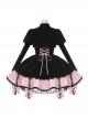 Landmine Girl Y2K Black Pink Girded Slim Gothic Lolita Cross Lace Ruffles Sweet Cool Sleeveless Dress Coat Set