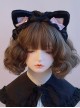 Cute Soft Girl Black Pink Sweet Lolita Handmade Plush Cat Ear Ruffles Bowknot Headband