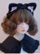 Cute Soft Girl Black Pink Sweet Lolita Handmade Plush Cat Ear Ruffles Bowknot Headband