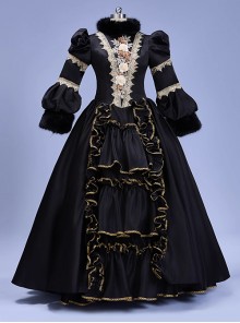 Black Fur Collar Noble Retro Palace Gorgeous Baroque Style Drama Stage Classic Lolita Puff Sleeves Child Dress