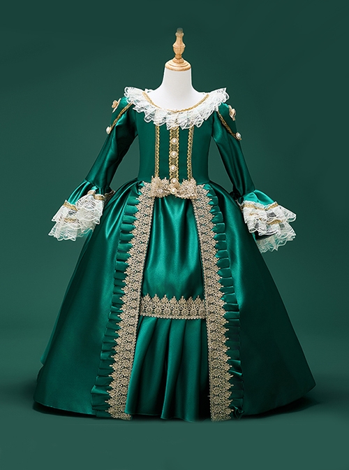 Emerald Green Noble Lady Retro Palace Gorgeous Stage Costumes Baroque Classic Lolita Long Sleeves Child Dress