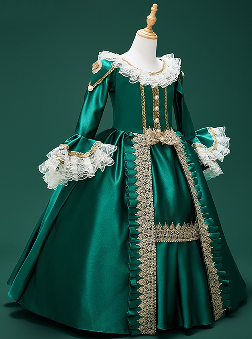 Emerald Green Noble Lady Retro Palace Gorgeous Stage Costumes Baroque Classic Lolita Long Sleeves Child Dress