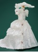 Elegant White Medieval Court Lady Costumes Classic Lolita Puff Sleeves Child Noble Lace Hat Cake Dress