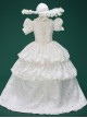 Elegant White Medieval Court Lady Costumes Classic Lolita Puff Sleeves Child Noble Lace Hat Cake Dress