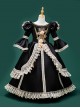 Black Retro Elegant 3D Rose Medieval Court Lady Costumes Classic Lolita Round Neckline Puff Sleeves Child Long Dress