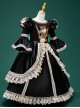 Black Retro Elegant 3D Rose Medieval Court Lady Costumes Classic Lolita Round Neckline Puff Sleeves Child Long Dress