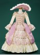 Cute Pink Gorgeous Medieval Court Costumes Classic Lolita Floral Pattern Lace Sun Hat Long Ruffles Sleeves Child Dress