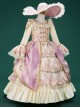 Cute Pink Gorgeous Medieval Court Costumes Classic Lolita Floral Pattern Lace Sun Hat Long Ruffles Sleeves Child Dress