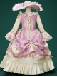 Cute Pink Gorgeous Medieval Court Costumes Classic Lolita Floral Pattern Lace Sun Hat Long Ruffles Sleeves Child Dress