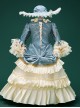 Retro Blue Gorgeous Medieval Baroque Court Lady Costumes Sun Hat Classic Lolita Lace Long Ruffles Sleeves Child Dress