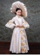 Champagne Golden Satin Royal Court Senhora Elegant Classic Lolita Lace Long Ruffles Sleeves Bowknot Child Dress