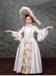 Champagne Golden Satin Royal Court Senhora Elegant Classic Lolita Lace Long Ruffles Sleeves Bowknot Child Dress