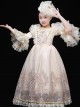 Off White Mesh Yarn Royal Court Senhora Elegant Bowknot Lace Hat Classic Lolita Ruffles Puff Sleeves Child Dress