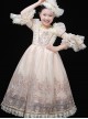 Off White Mesh Yarn Royal Court Senhora Elegant Bowknot Lace Hat Classic Lolita Ruffles Puff Sleeves Child Dress