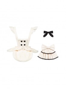 Rabbit And Alice Series Fall Winter Sweet Lolita Versatile Bowknot White Plush Apron Saliva Towel Set