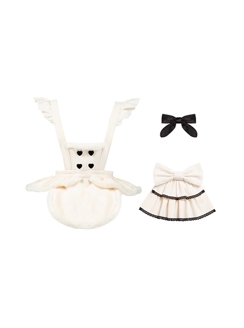 Rabbit And Alice Series Fall Winter Sweet Lolita Versatile Bowknot White Plush Apron Saliva Towel Set