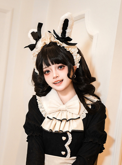 Rabbit And Alice Series Lace Ruffles Sweet Lolita Bowknot Cute Plush Bunny Ears Headband