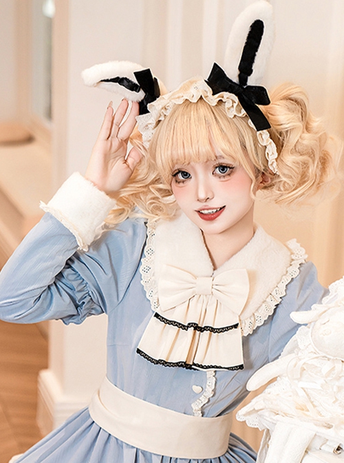 Rabbit And Alice Series Lace Ruffles Sweet Lolita Bowknot Cute Plush Bunny Ears Headband