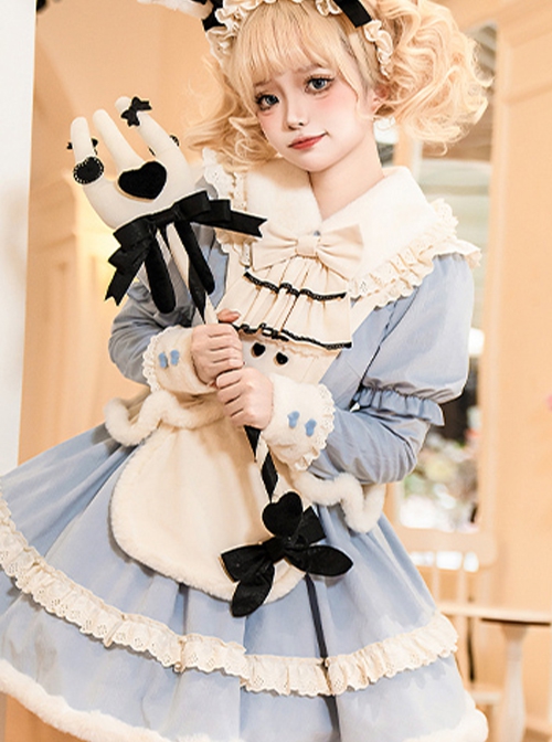 Rabbit And Alice Series Soft Plush Sweet Lolita Black White Stripe Dessert Fork Magic Wand Cane