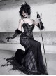 Shadow Of Snake Eyes Series Gorgeous Bright Black Snakeskin Slim Gothic Punk Cross Suspender Fishtail Dress