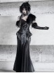 Shadow Of Snake Eyes Series Gorgeous Bright Black Snakeskin Slim Gothic Punk Cross Suspender Fishtail Dress