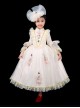 Apricot Retro Mesh Yarn Elegant Lady Flowers Child Classic Lolita Long Sleeves Long Dress Yarn Hat Set