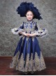 European Retro Stage Gorgeous Play Costumes Elegant Lady Child Classic Lolita Long Dress Big Ruffles Hat Set