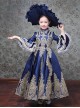 European Retro Stage Gorgeous Play Costumes Elegant Lady Child Classic Lolita Long Dress Big Ruffles Hat Set