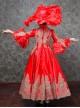 European Retro Stage Gorgeous Play Costumes Elegant Lady Child Classic Lolita Long Dress Big Ruffles Hat Set