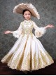 Gorgeous Patterns Apcicot Glossy Satin Elegant Child European Classic Lolita Long Dress Big Ruffles Hat Set