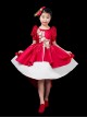 Retro Red Simple Elegant Sweet 3D Rose Play Costumes Child Classic Lolita Dress Small Hat Set